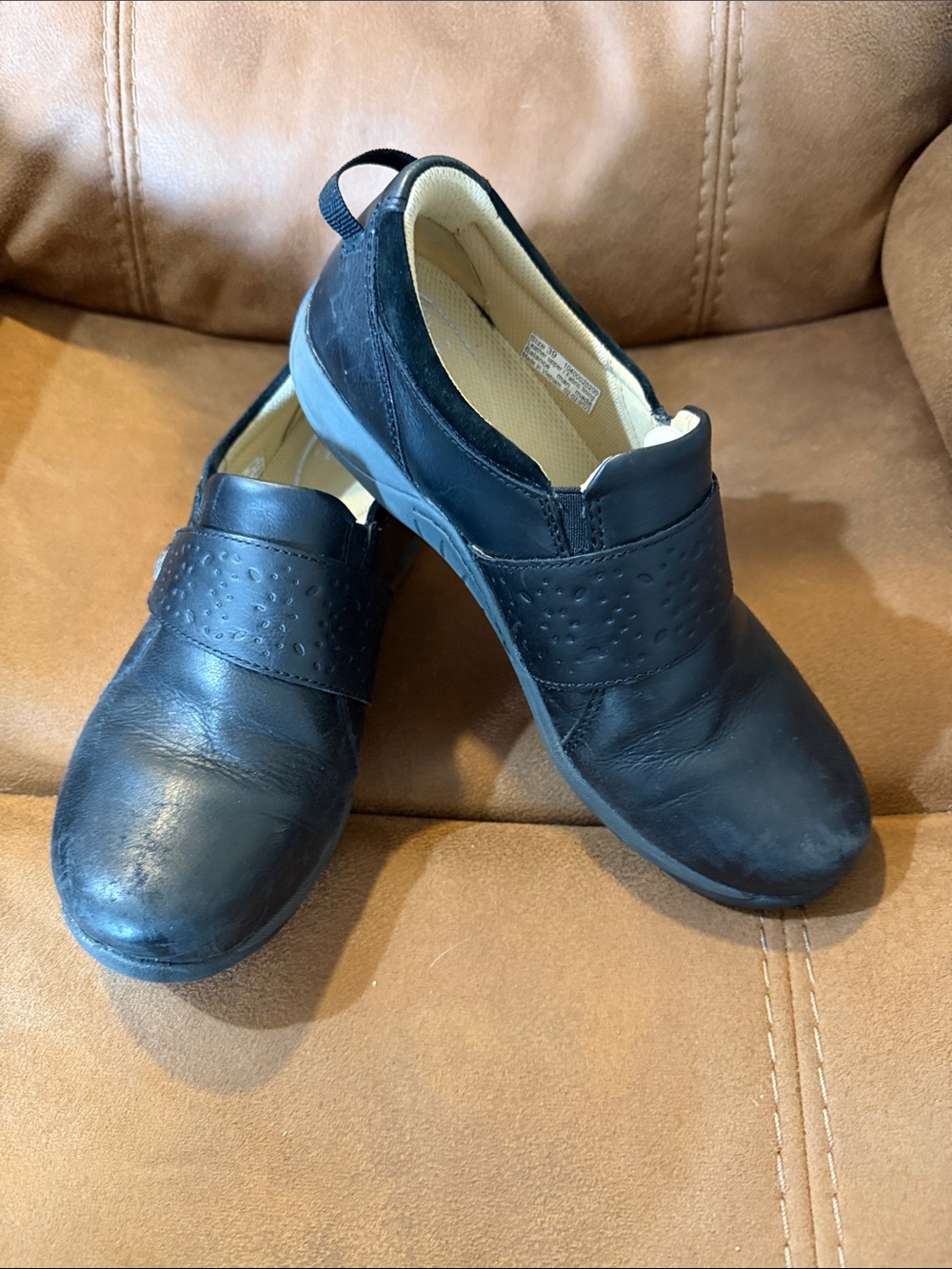 Dansko Black Leather Slip-On Clogs